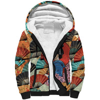 Japanese Geisha Katana Sherpa Hoodie Japan Sensu Seigaiha Pattern - Wonder Print Shop