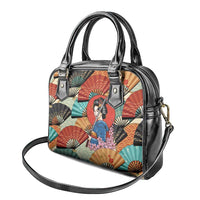Japanese Geisha Katana Shoulder Handbag Japan Sensu Seigaiha Pattern - Wonder Print Shop