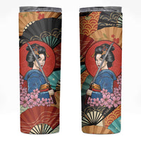Japanese Geisha Katana Skinny Tumbler Japan Sensu Seigaiha Pattern - Wonder Print Shop