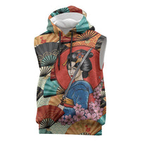 Japanese Geisha Katana Sleeveless Hoodie Japan Sensu Seigaiha Pattern - Wonder Print Shop
