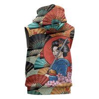 Japanese Geisha Katana Sleeveless Hoodie Japan Sensu Seigaiha Pattern - Wonder Print Shop