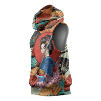Japanese Geisha Katana Sleeveless Hoodie Japan Sensu Seigaiha Pattern - Wonder Print Shop