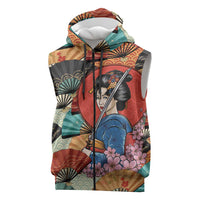 Japanese Geisha Katana Sleeveless Zip Hoodie Japan Sensu Seigaiha Pattern - Wonder Print Shop