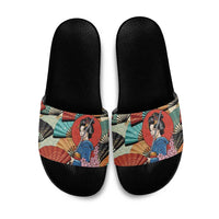 Japanese Geisha Katana Slide Sandals Japan Sensu Seigaiha Pattern - Wonder Print Shop