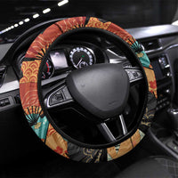Japanese Geisha Katana Steering Wheel Cover Japan Sensu Seigaiha Pattern - Wonder Print Shop