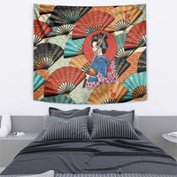 Japanese Geisha Katana Tapestry Japan Sensu Seigaiha Pattern - Wonder Print Shop