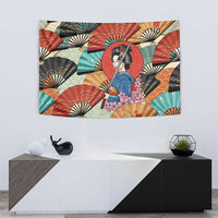 Japanese Geisha Katana Tapestry Japan Sensu Seigaiha Pattern - Wonder Print Shop
