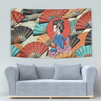 Japanese Geisha Katana Tapestry Japan Sensu Seigaiha Pattern - Wonder Print Shop