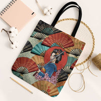 Japanese Geisha Katana Tote Bag Japan Sensu Seigaiha Pattern - Wonder Print Shop