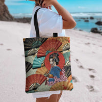Japanese Geisha Katana Tote Bag Japan Sensu Seigaiha Pattern - Wonder Print Shop