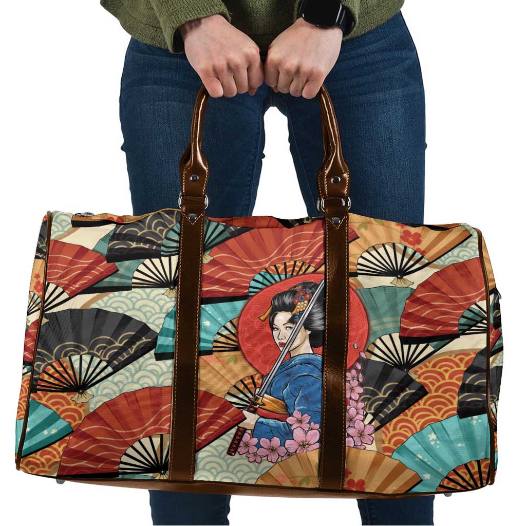 Japanese Geisha Katana Travel Bag Japan Sensu Seigaiha Pattern - Wonder Print Shop