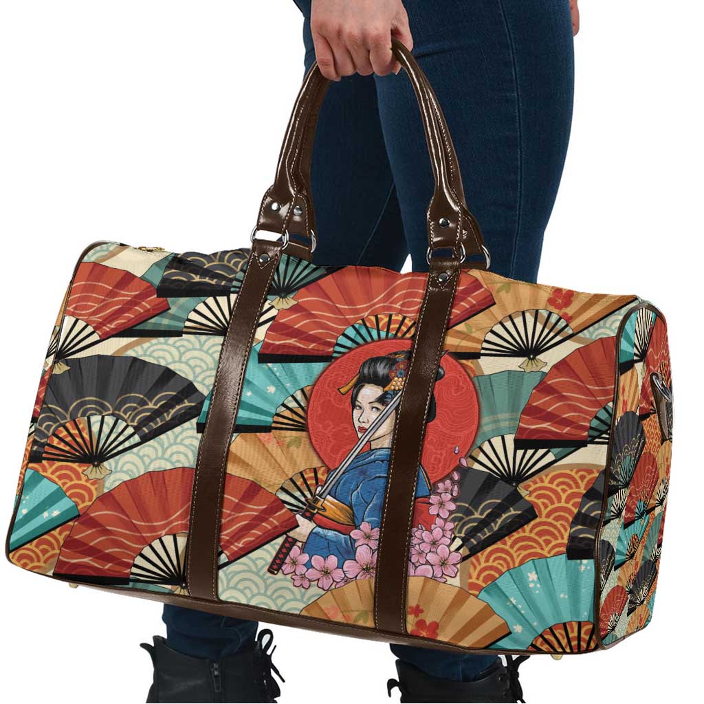 Japanese Geisha Katana Travel Bag Japan Sensu Seigaiha Pattern - Wonder Print Shop