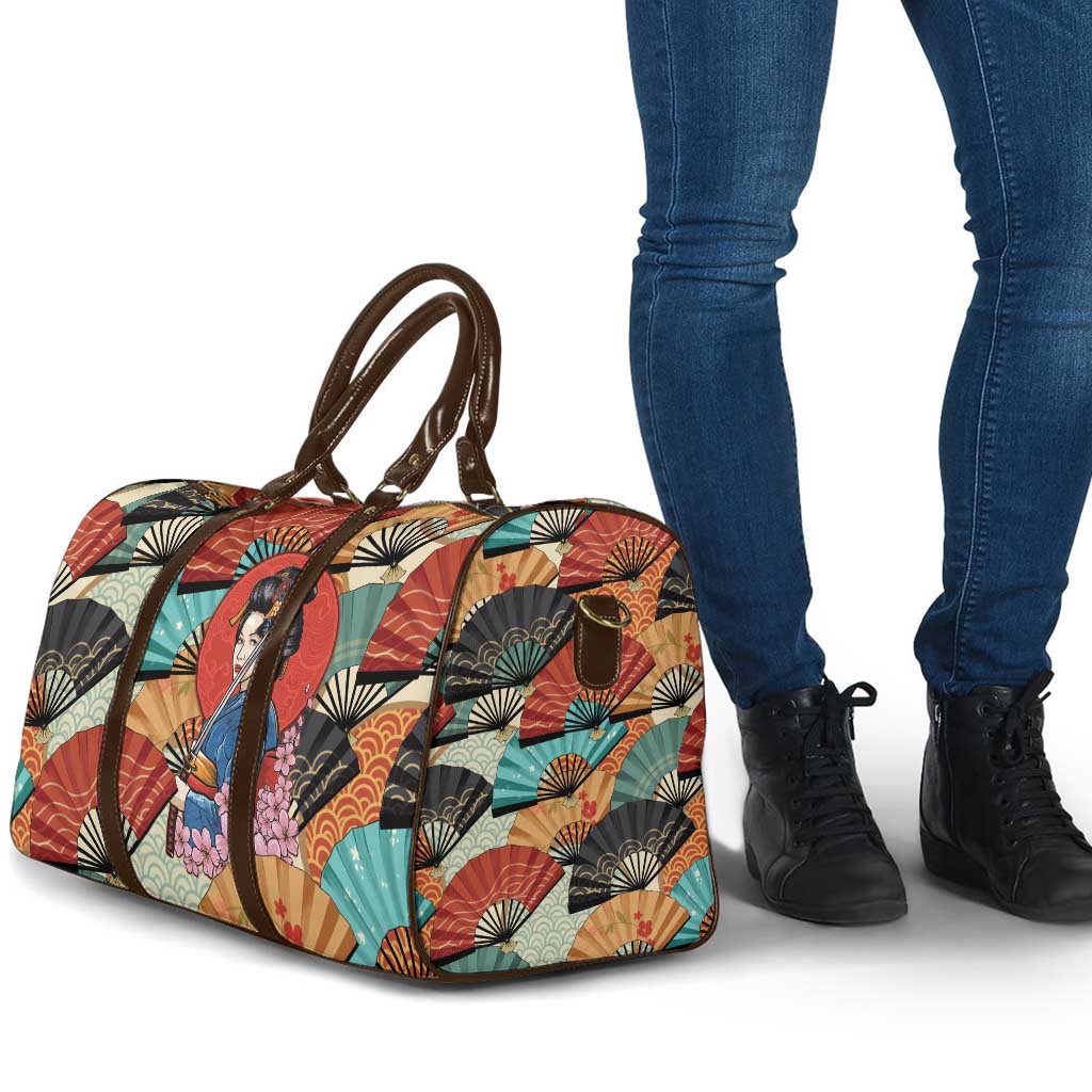 Japanese Geisha Katana Travel Bag Japan Sensu Seigaiha Pattern - Wonder Print Shop