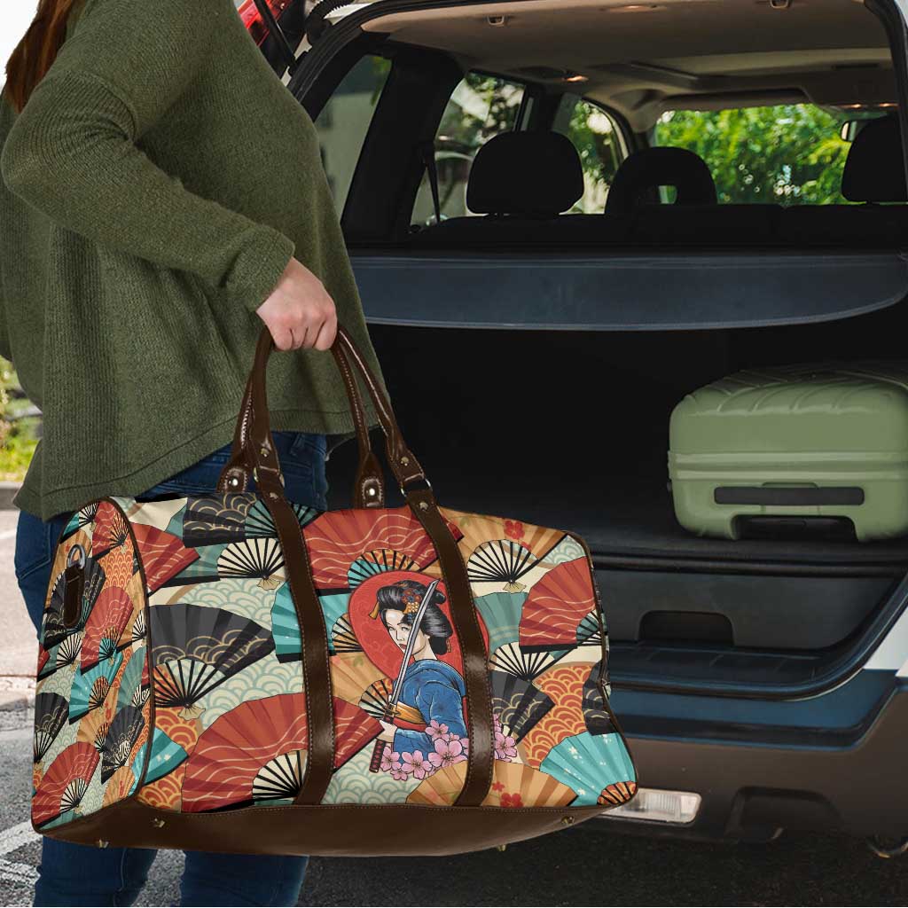 Japanese Geisha Katana Travel Bag Japan Sensu Seigaiha Pattern - Wonder Print Shop