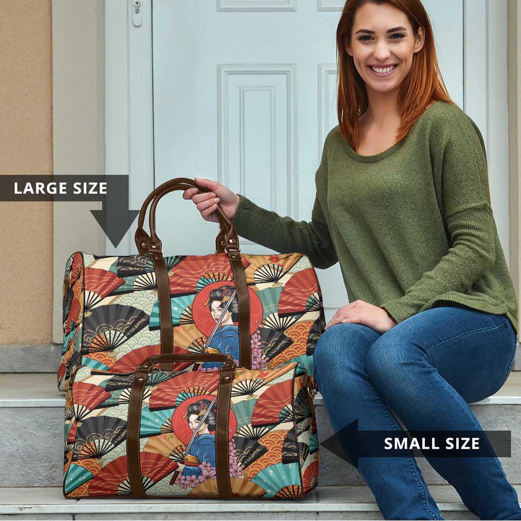 Japanese Geisha Katana Travel Bag Japan Sensu Seigaiha Pattern - Wonder Print Shop