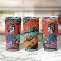 Japanese Geisha Katana Tumbler Cup Japan Sensu Seigaiha Pattern - Wonder Print Shop