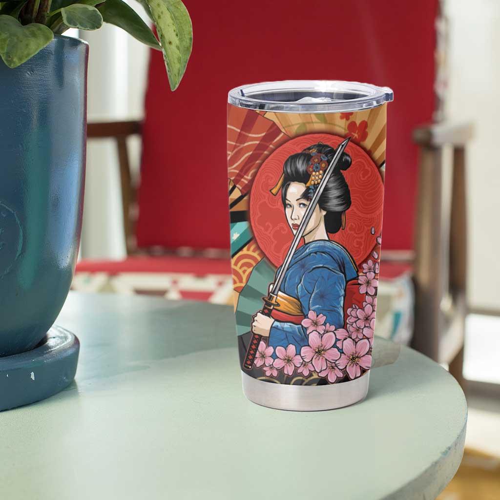 Japanese Geisha Katana Tumbler Cup Japan Sensu Seigaiha Pattern - Wonder Print Shop