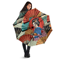 Japanese Geisha Katana Umbrella Japan Sensu Seigaiha Pattern - Wonder Print Shop