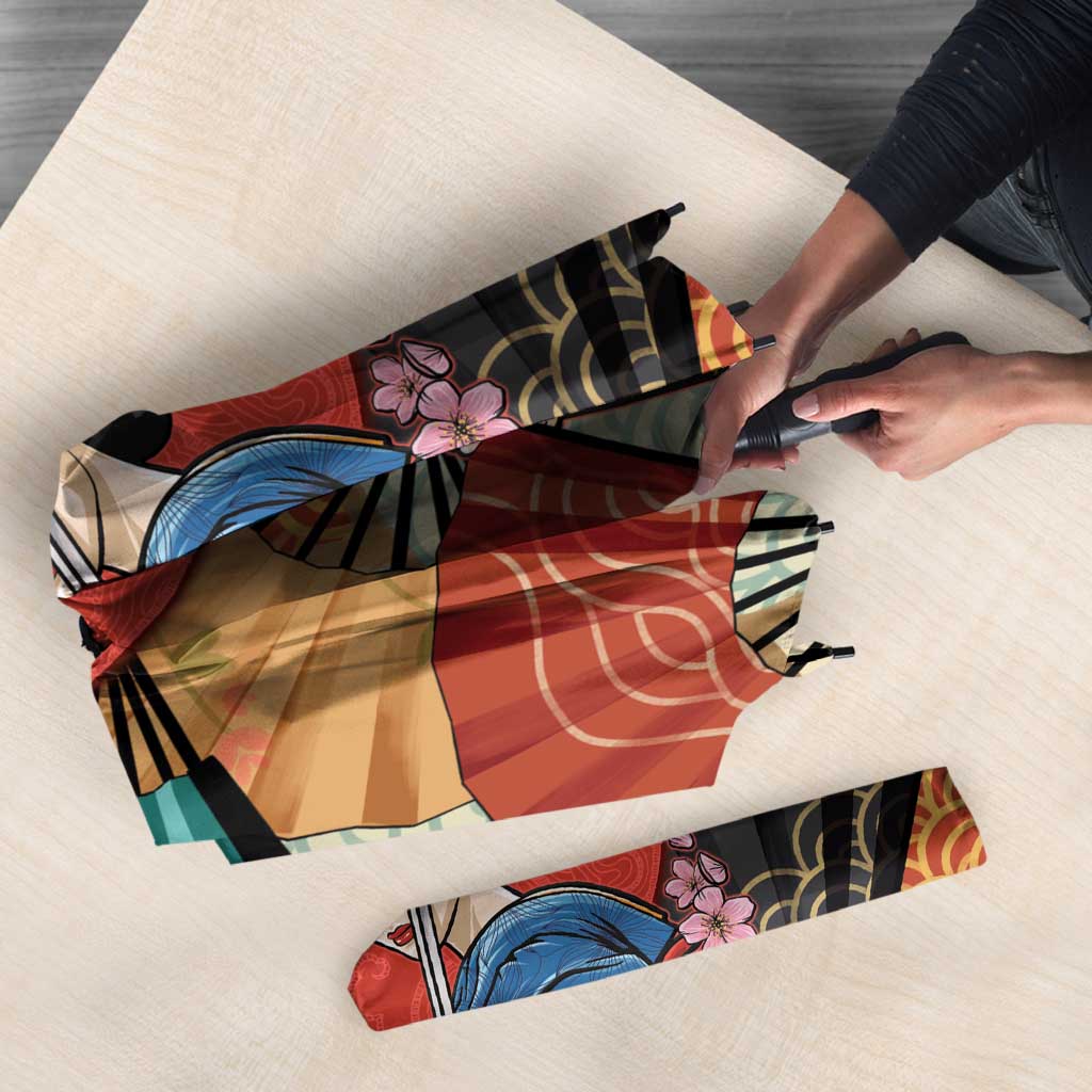 Japanese Geisha Katana Umbrella Japan Sensu Seigaiha Pattern - Wonder Print Shop
