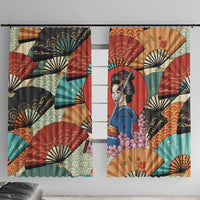 Japanese Geisha Katana Window Curtain Japan Sensu Seigaiha Pattern - Wonder Print Shop