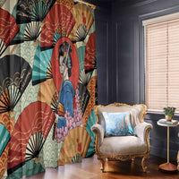 Japanese Geisha Katana Window Curtain Japan Sensu Seigaiha Pattern - Wonder Print Shop