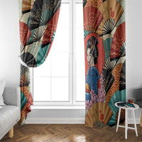 Japanese Geisha Katana Window Curtain Japan Sensu Seigaiha Pattern - Wonder Print Shop