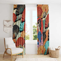 Japanese Geisha Katana Window Curtain Japan Sensu Seigaiha Pattern - Wonder Print Shop