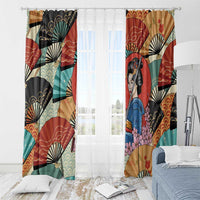 Japanese Geisha Katana Window Curtain Japan Sensu Seigaiha Pattern - Wonder Print Shop
