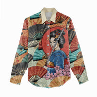 Japanese Geisha Katana Women Casual Shirt Japan Sensu Seigaiha Pattern - Wonder Print Shop