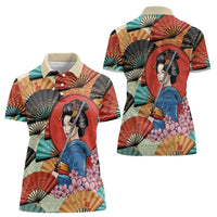 Japanese Geisha Katana Women Polo Shirt Japan Sensu Seigaiha Pattern - Wonder Print Shop