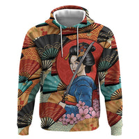 Japanese Geisha Katana Zip Hoodie Japan Sensu Seigaiha Pattern - Wonder Print Shop