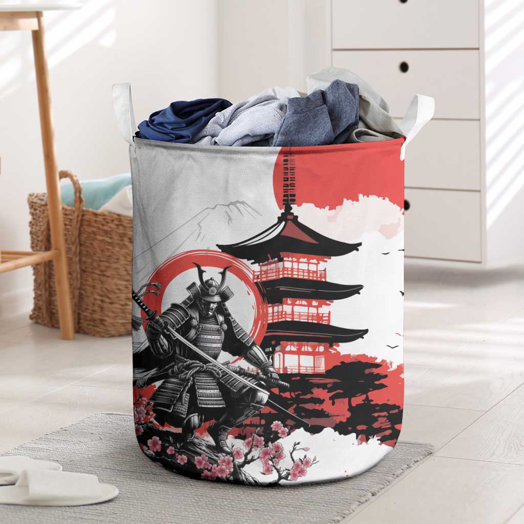 Japanese Samurai Warrior Enso Laundry Basket Japan Pagoda Sakura Watercolor - Wonder Print Shop