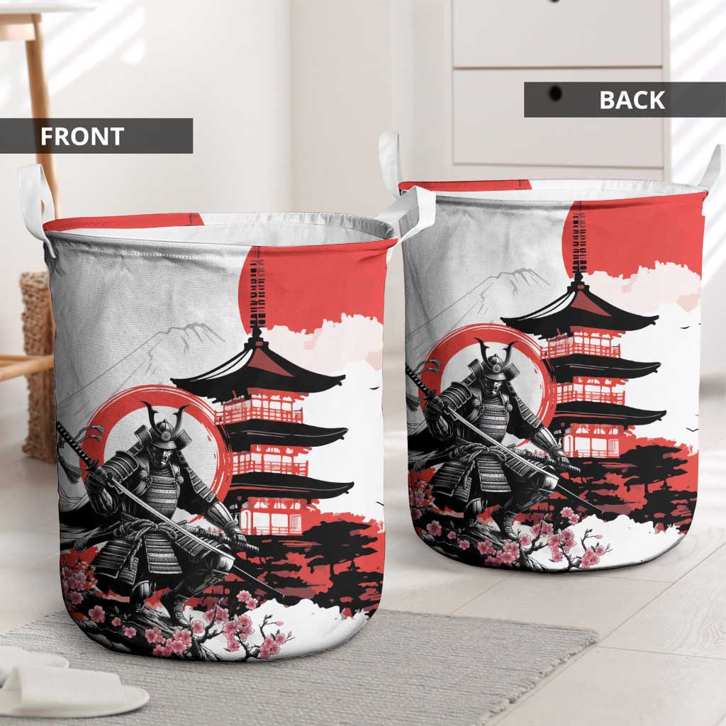 Japanese Samurai Warrior Enso Laundry Basket Japan Pagoda Sakura Watercolor - Wonder Print Shop