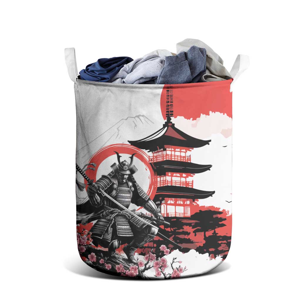 Japanese Samurai Warrior Enso Laundry Basket Japan Pagoda Sakura Watercolor - Wonder Print Shop