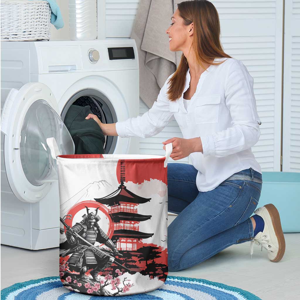 Japanese Samurai Warrior Enso Laundry Basket Japan Pagoda Sakura Watercolor - Wonder Print Shop