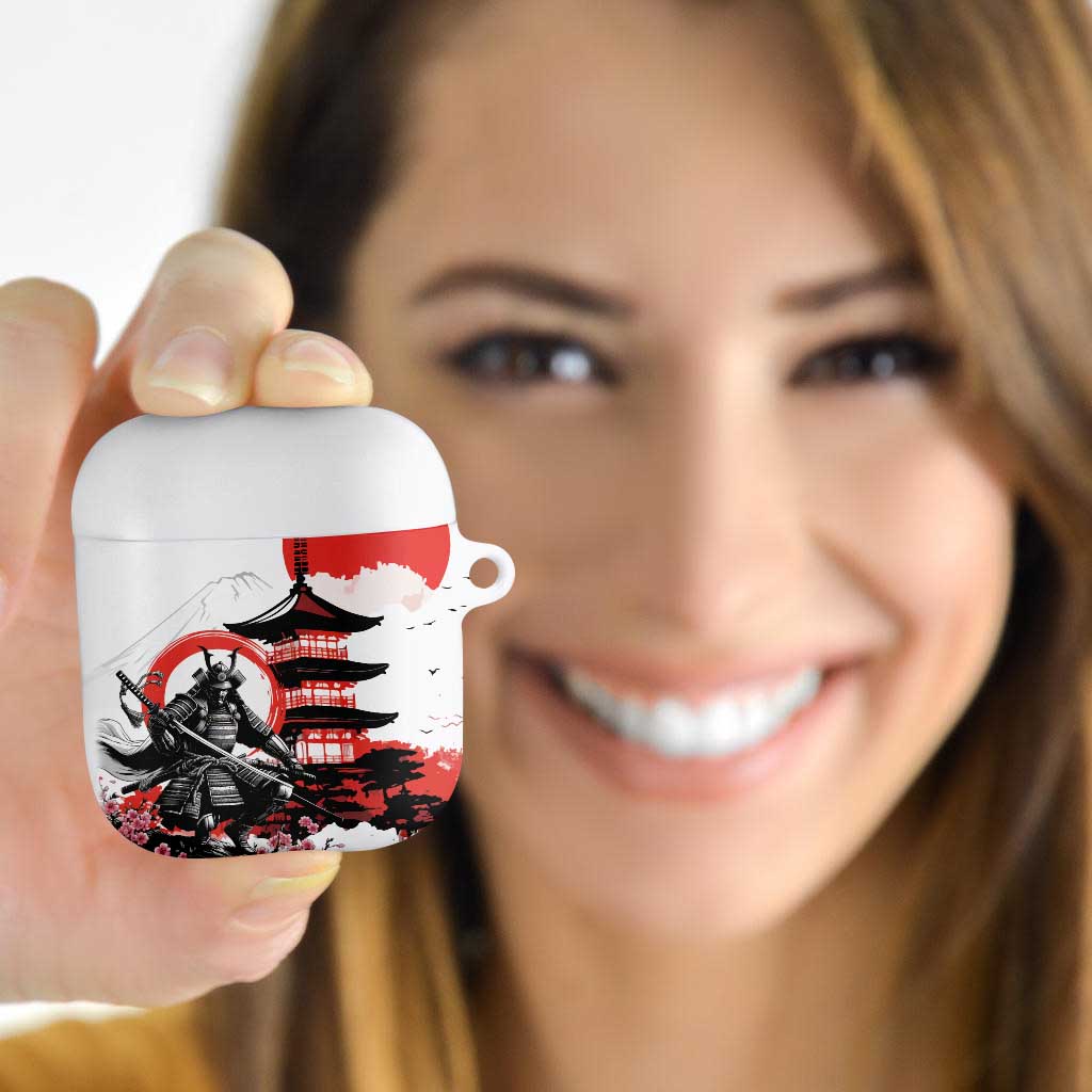 Japanese Samurai Warrior Enso AirPods Case Japan Pagoda Sakura Watercolor - Wonder Print Shop