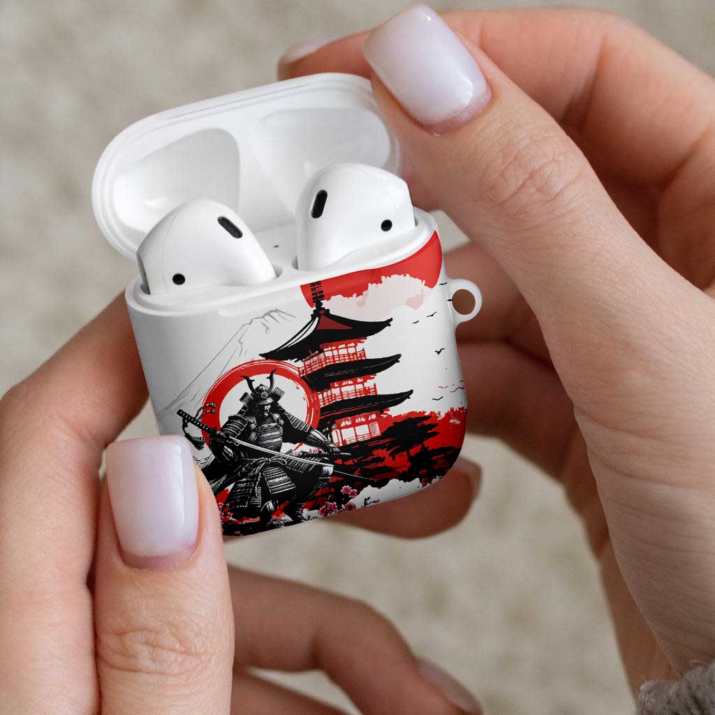Japanese Samurai Warrior Enso AirPods Case Japan Pagoda Sakura Watercolor - Wonder Print Shop
