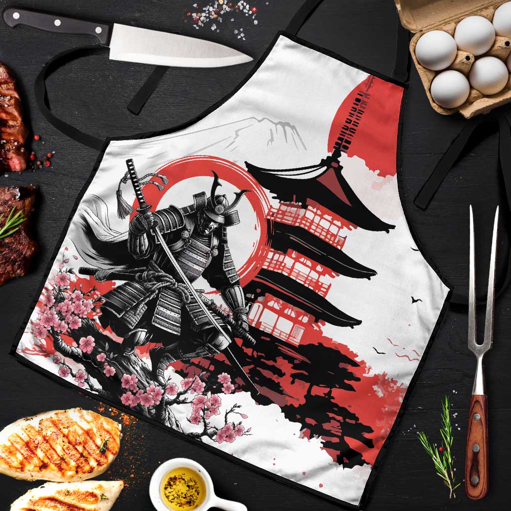 Japanese Samurai Warrior Enso Apron Japan Pagoda Sakura Watercolor - Wonder Print Shop