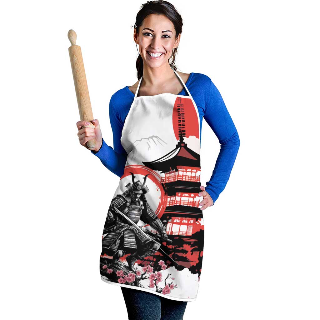 Japanese Samurai Warrior Enso Apron Japan Pagoda Sakura Watercolor - Wonder Print Shop