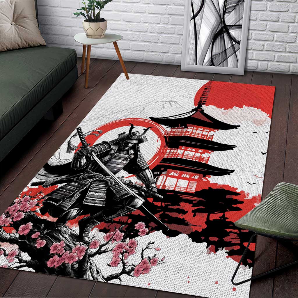 Japanese Samurai Warrior Enso Area Rug Japan Pagoda Sakura Watercolor - Wonder Print Shop