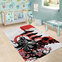 Japanese Samurai Warrior Enso Area Rug Japan Pagoda Sakura Watercolor - Wonder Print Shop