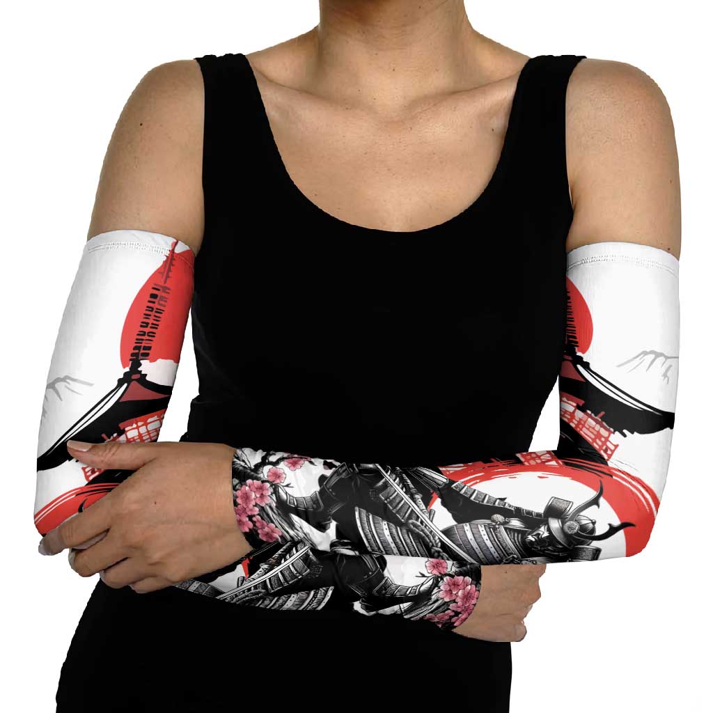Japanese Samurai Warrior Enso Arm Sleeves Japan Pagoda Sakura Watercolor - Wonder Print Shop