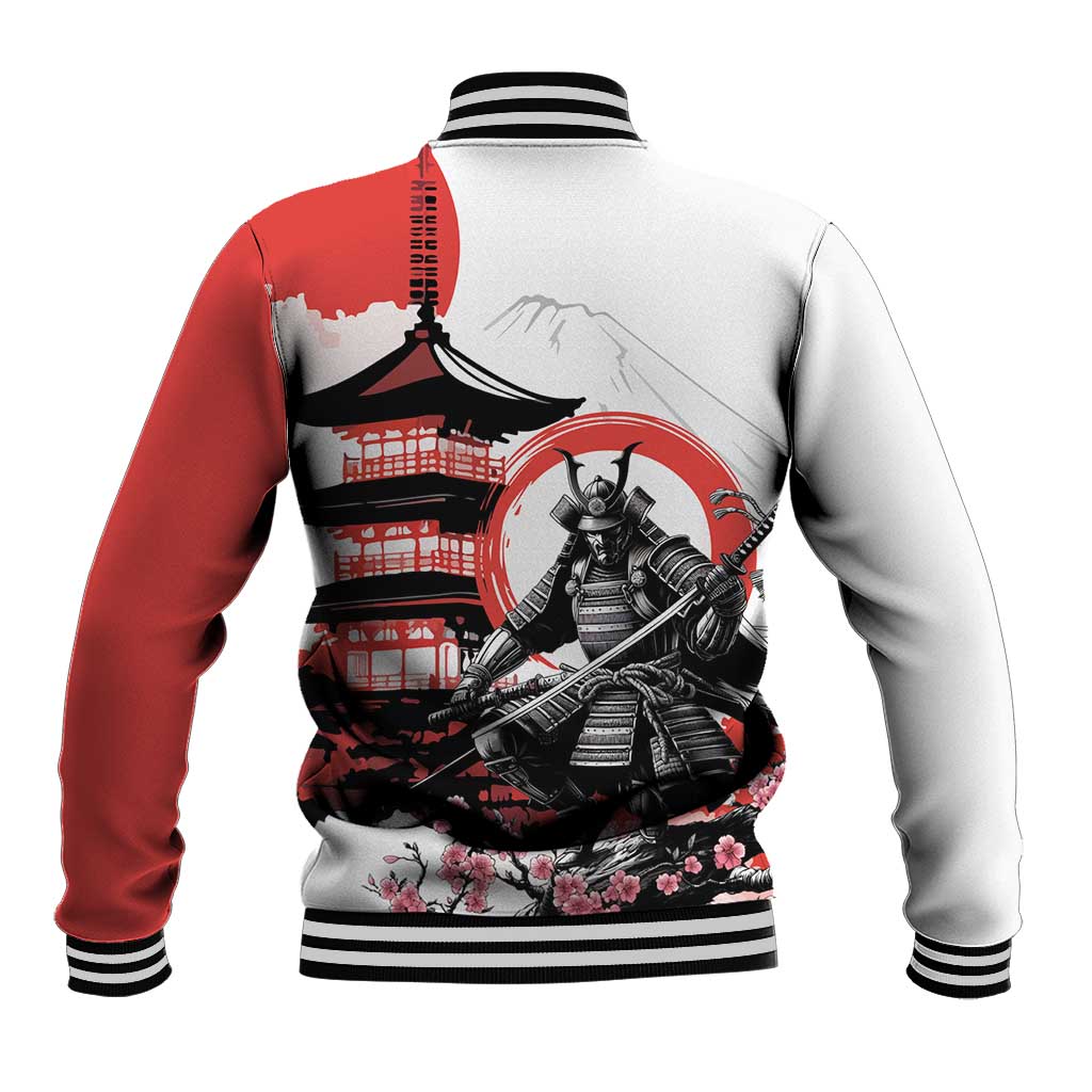 Japanese Samurai Warrior Enso Baseball Jacket Japan Pagoda Sakura Watercolor - Wonder Print Shop
