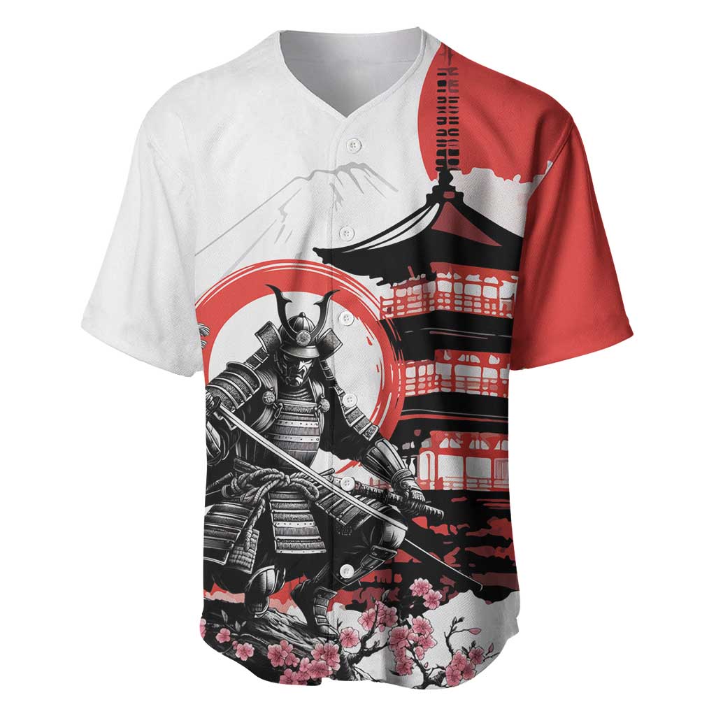 Japanese Samurai Warrior Enso Baseball Jersey Japan Pagoda Sakura Watercolor - Wonder Print Shop