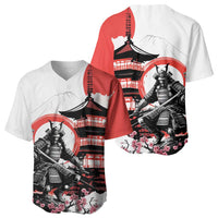 Japanese Samurai Warrior Enso Baseball Jersey Japan Pagoda Sakura Watercolor - Wonder Print Shop