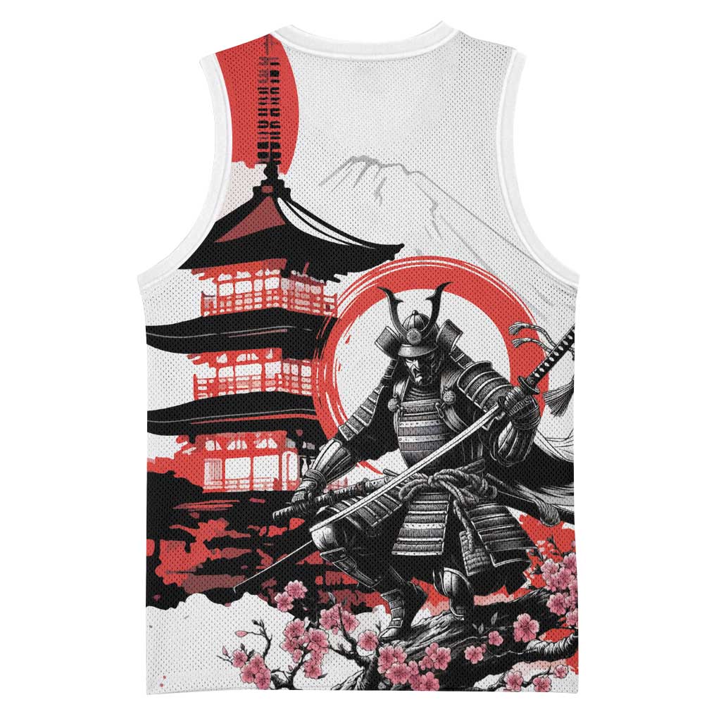 Japanese Samurai Warrior Enso Basketball Jersey Japan Pagoda Sakura Watercolor - Wonder Print Shop