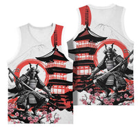 Japanese Samurai Warrior Enso Basketball Jersey Japan Pagoda Sakura Watercolor - Wonder Print Shop