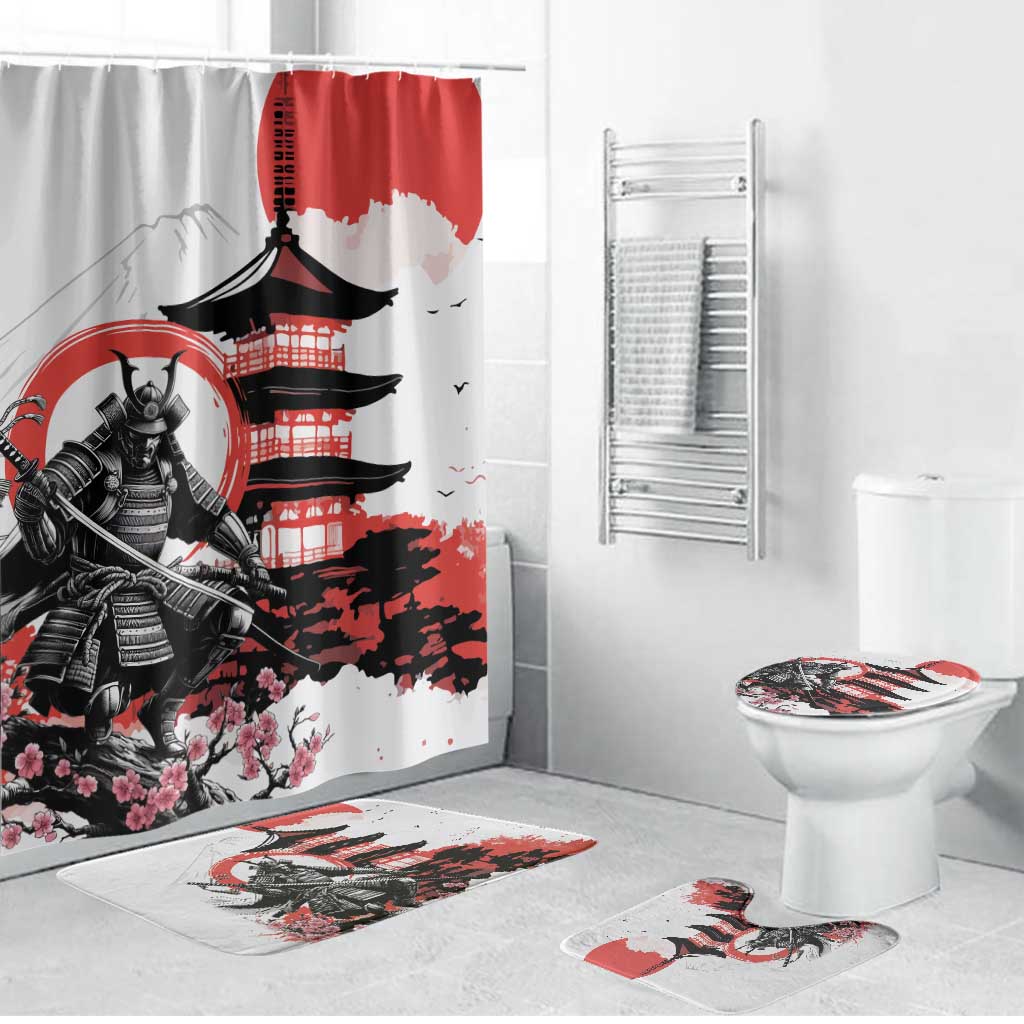 Japanese Samurai Warrior Enso Bathroom Set Japan Pagoda Sakura Watercolor - Wonder Print Shop