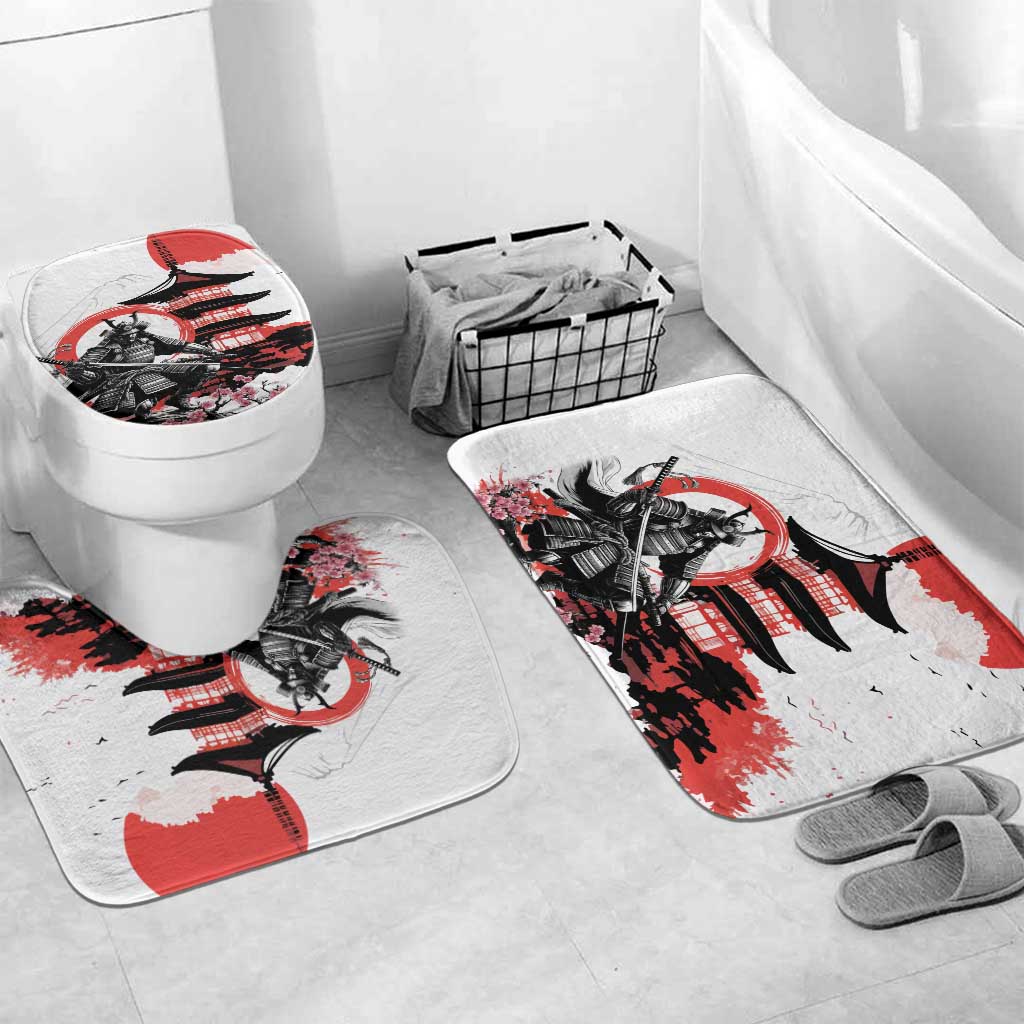 Japanese Samurai Warrior Enso Bathroom Set Japan Pagoda Sakura Watercolor - Wonder Print Shop