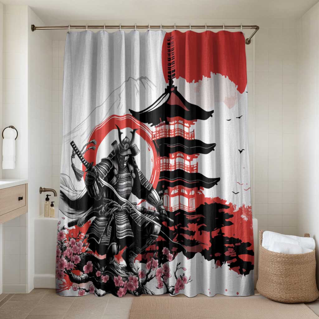 Japanese Samurai Warrior Enso Bathroom Set Japan Pagoda Sakura Watercolor - Wonder Print Shop